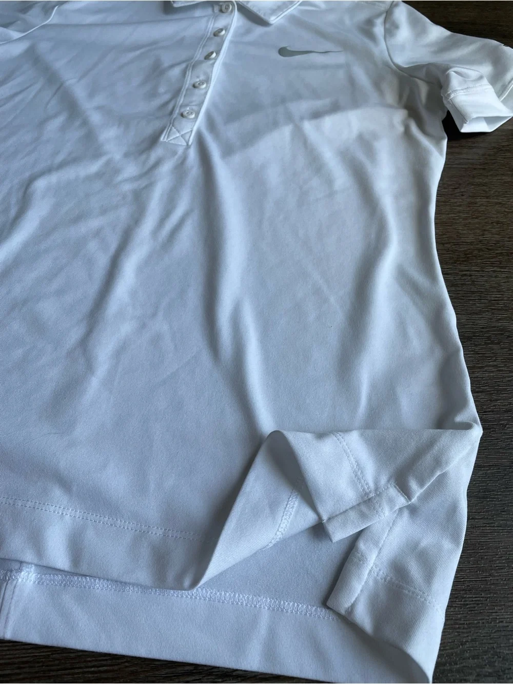 Nike White Women's Short Sleeve Polo Button-Down Shirt - Picture 6 of 12